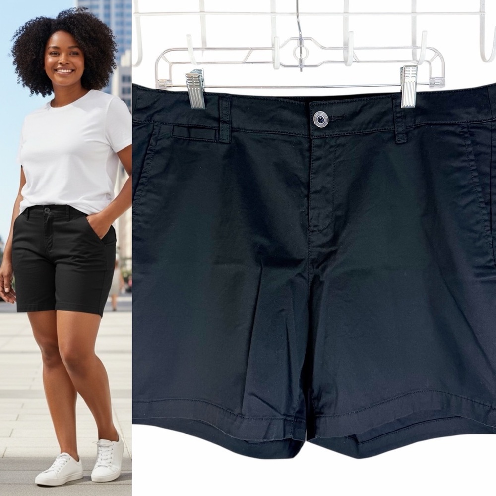 Lane Bryant Black Chino Shorts Size 14 Short Mid Rise Stretch Cotton Pockets